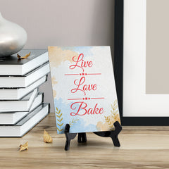 Signs ByLita Live Love Bake, Blue Watercolor Table Sign (6 x 8")