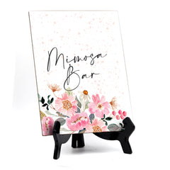Mimosa Bar Table Sign with Easel, Floral Watercolor Design (6" x 8")