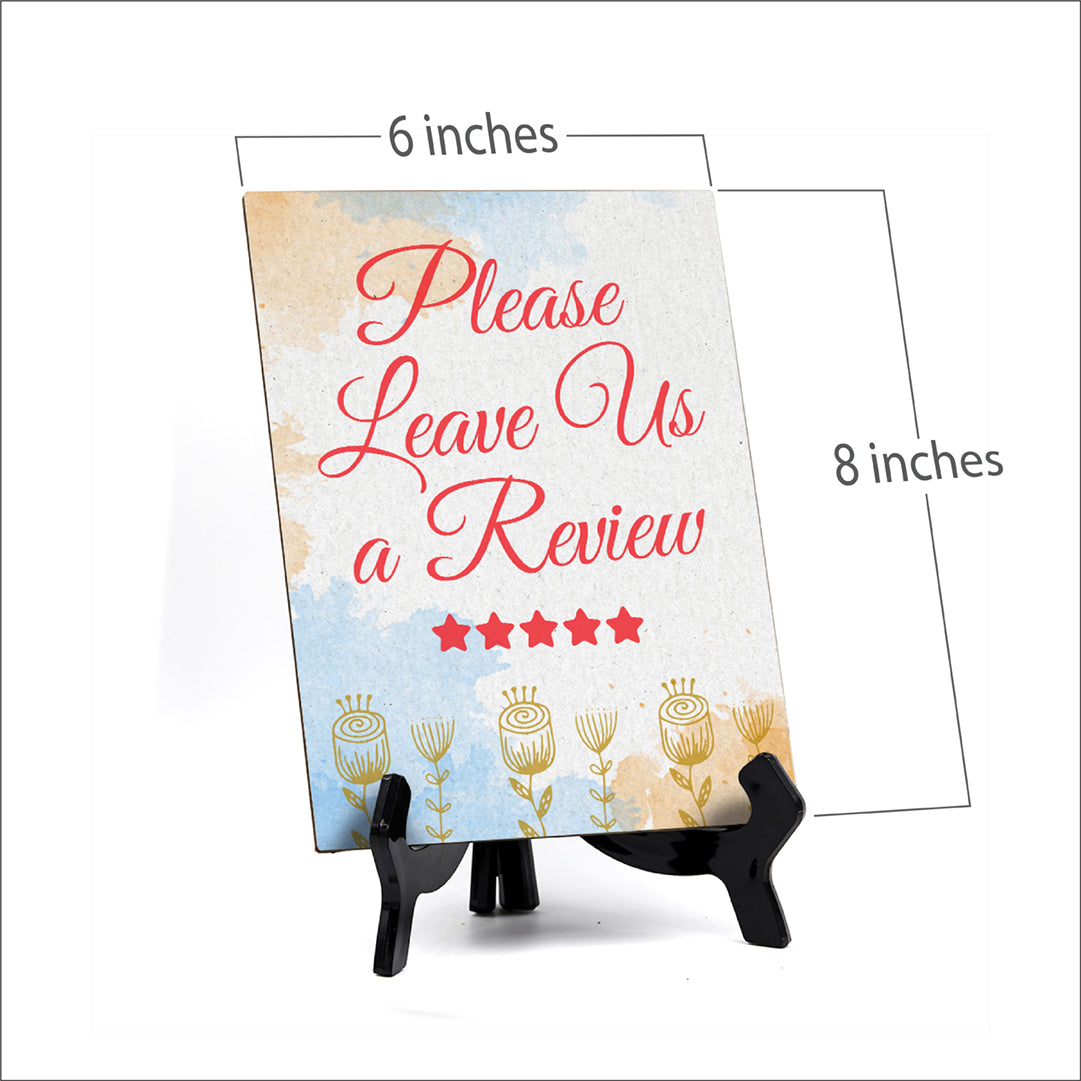 Signs ByLita Please leave us a review, Blue Watercolor Table Sign (6 x 8")