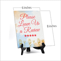 Signs ByLita Please leave us a review, Blue Watercolor Table Sign (6 x 8")