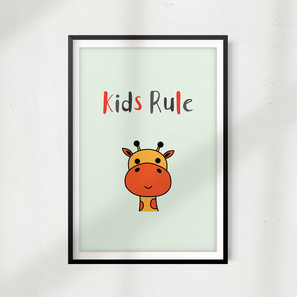 Kids Rule Cute Giraffe UNFRAMED Print Kids Bathroom Wall Art