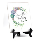Dance Floor This Way Sign with Easel, Floral Crescent Design (6 x 8")