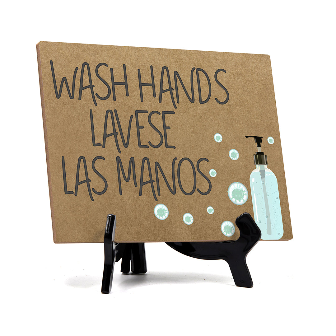 Signs ByLITA Wash Hands Lavese Las Manos, Hygiene Sign, 6" x 8"