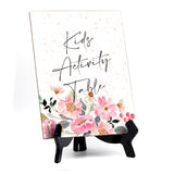 Kids Activity Table Sign with Easel, Floral Watercolor Design (6" x 8")