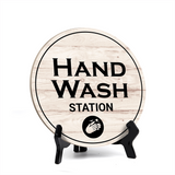 Round Hand Wash Station, Decorative Bathroom Table Sign with Acrylic Easel (5 x 5")