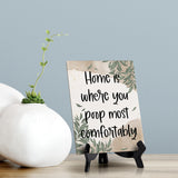 Home Is Where You Poop Most Comfortably Table Sign with Green Leaves Design (6 x 8")