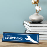 Fixer of Everything, Blue Wrench Desk Sign (2 x 8)