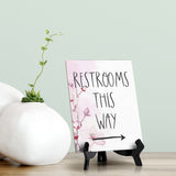 Restrooms This Way (Right Arrow) Table Sign with Easel, Floral Vine Design (6 x 8")