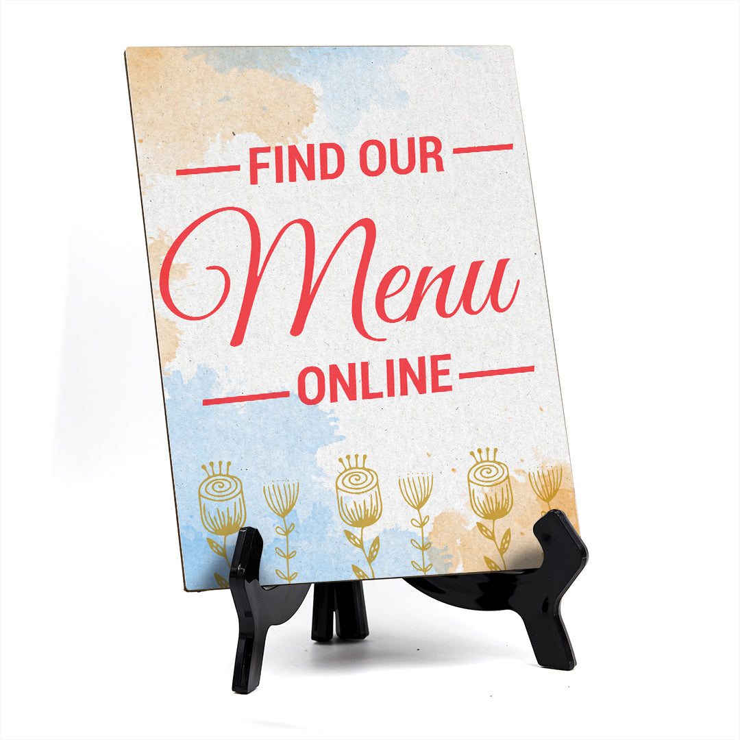 Signs ByLita Find Our Menu Online, Blue Watercolor Table Sign (6 x 8")