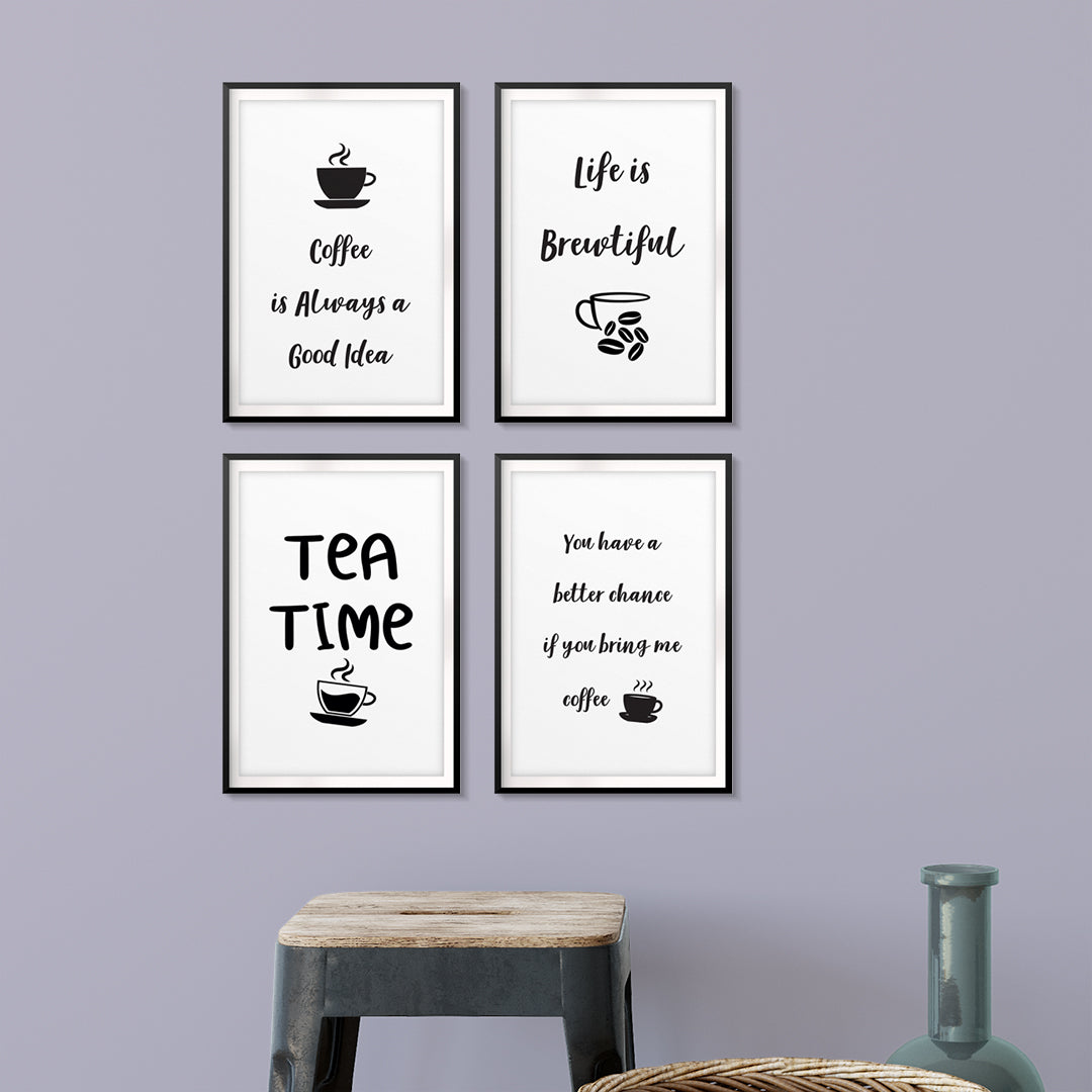 Tea & Coffee Appreciation Wall Art UNFRAMED Print (4 Pack)