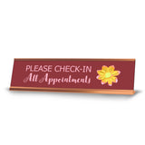 Please Check-In All Appointments, Flower Gold Frame Desk Sign (2 x 8")