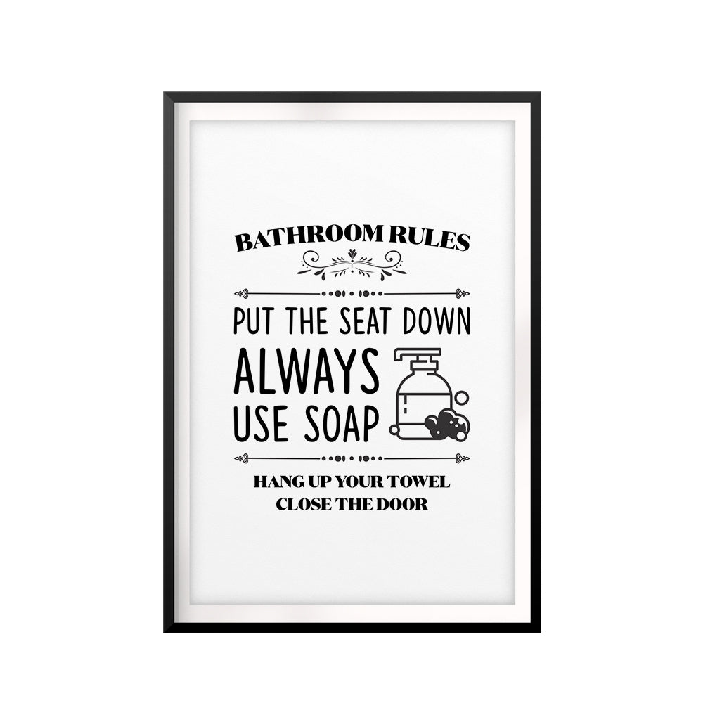 Bathroom Rules Put The Seat Down UNFRAMED Print Bathroom Decor Wall Art