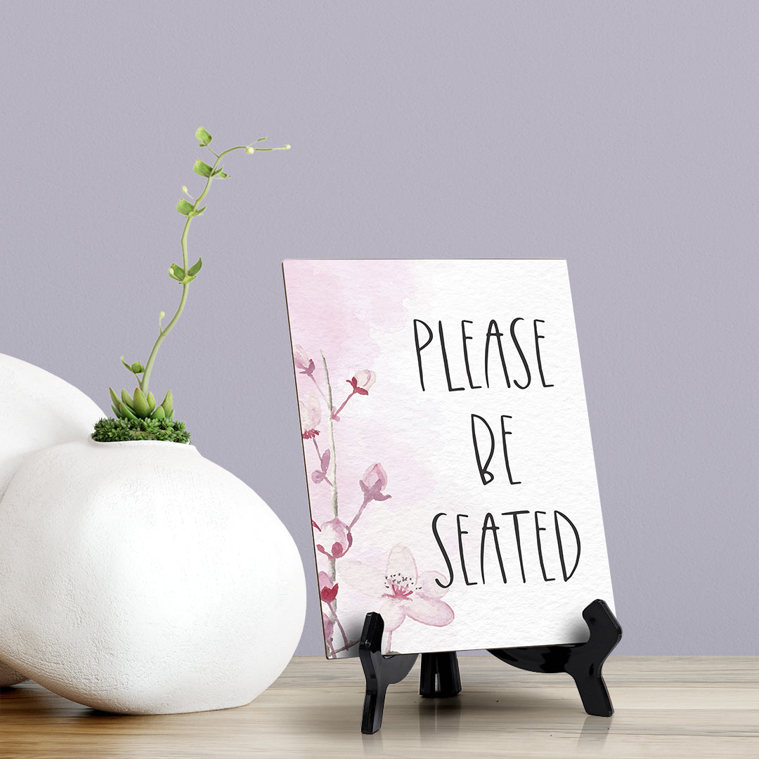 Please Be Seated Table Sign with Easel, Floral Vine Design (6 x 8")