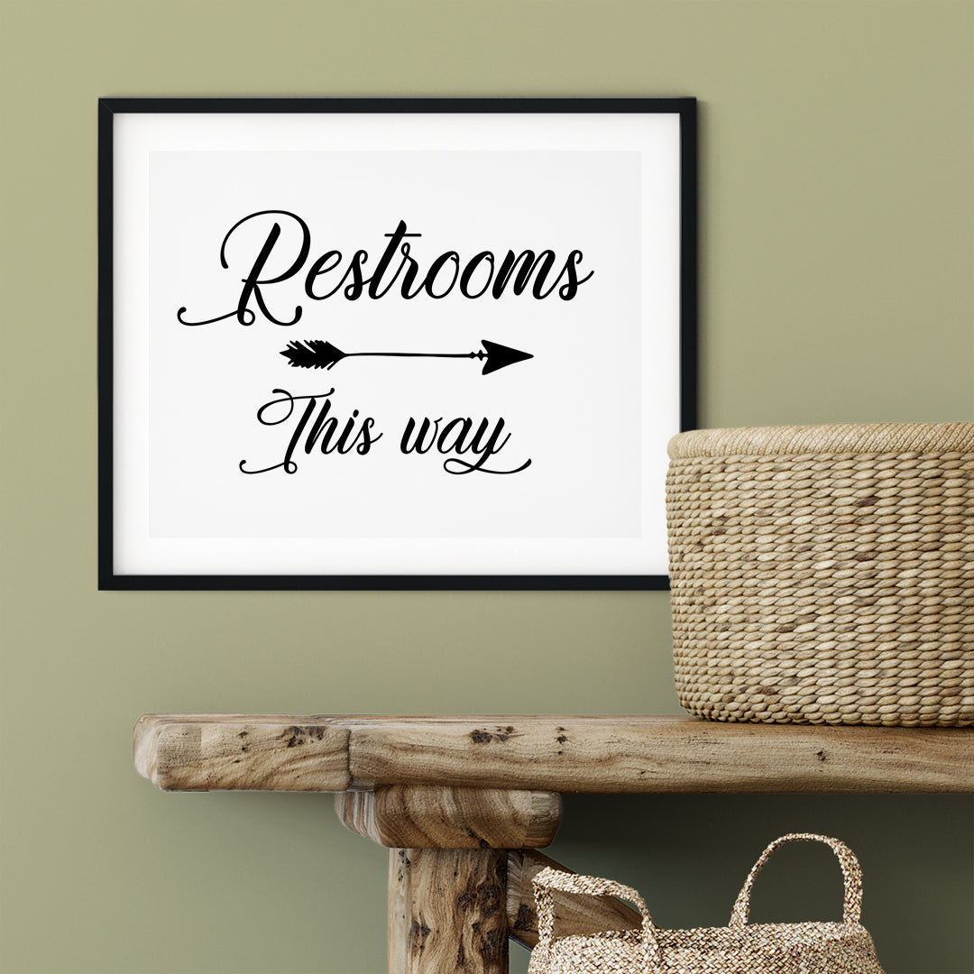 Restrooms This Way (Cursive Right Arrow) UNFRAMED Print Business & Events Decor Wall Art