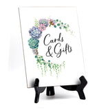 Cards and Gifts Table Sign with Easel, Floral Crescent Design (6" x 8")