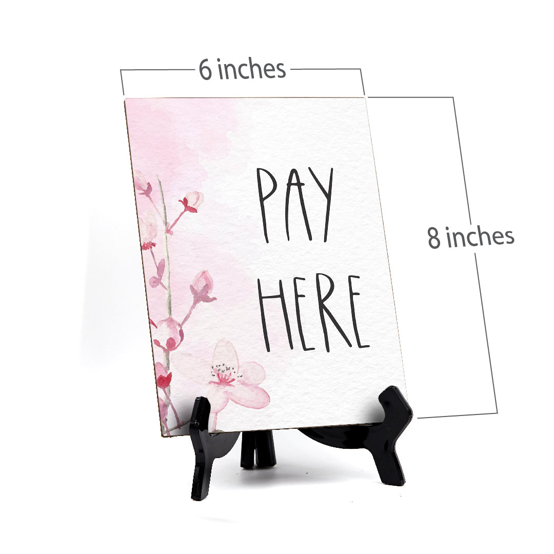 Pay Here Table Sign with Easel, Floral Vine Design (6 x 8")