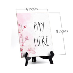 Pay Here Table Sign with Easel, Floral Vine Design (6 x 8")