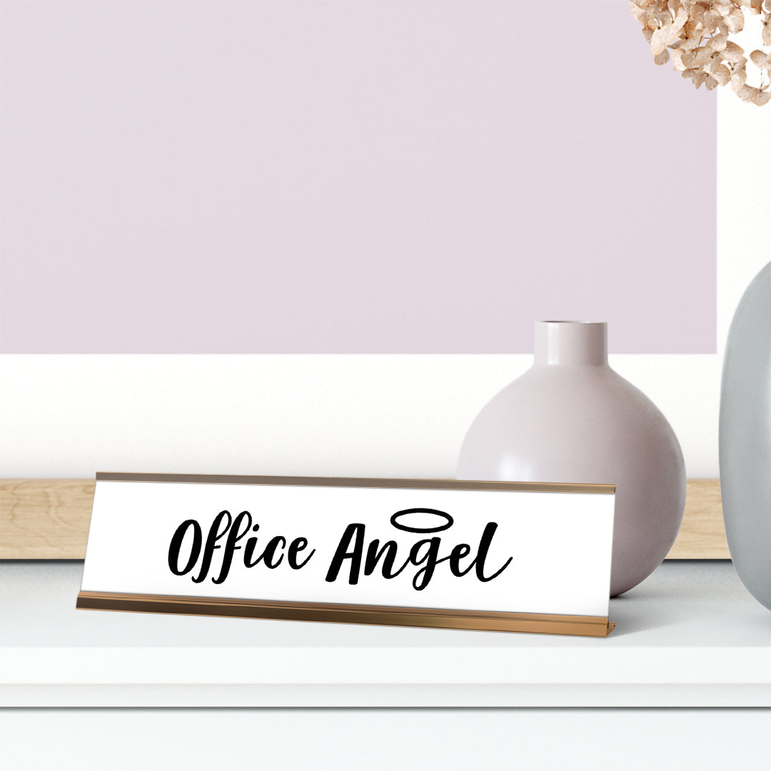 Office Angel Desk Sign, novelty nameplate (2 x 8")