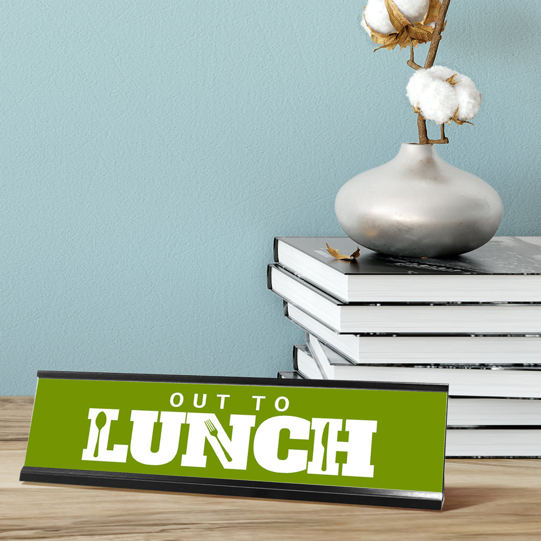 Out to Lunch, Green Desk Sign (2 x 8)
