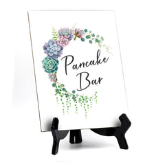 Pancake Bar Table Sign with Easel, Floral Crescent Design (6" x 8")