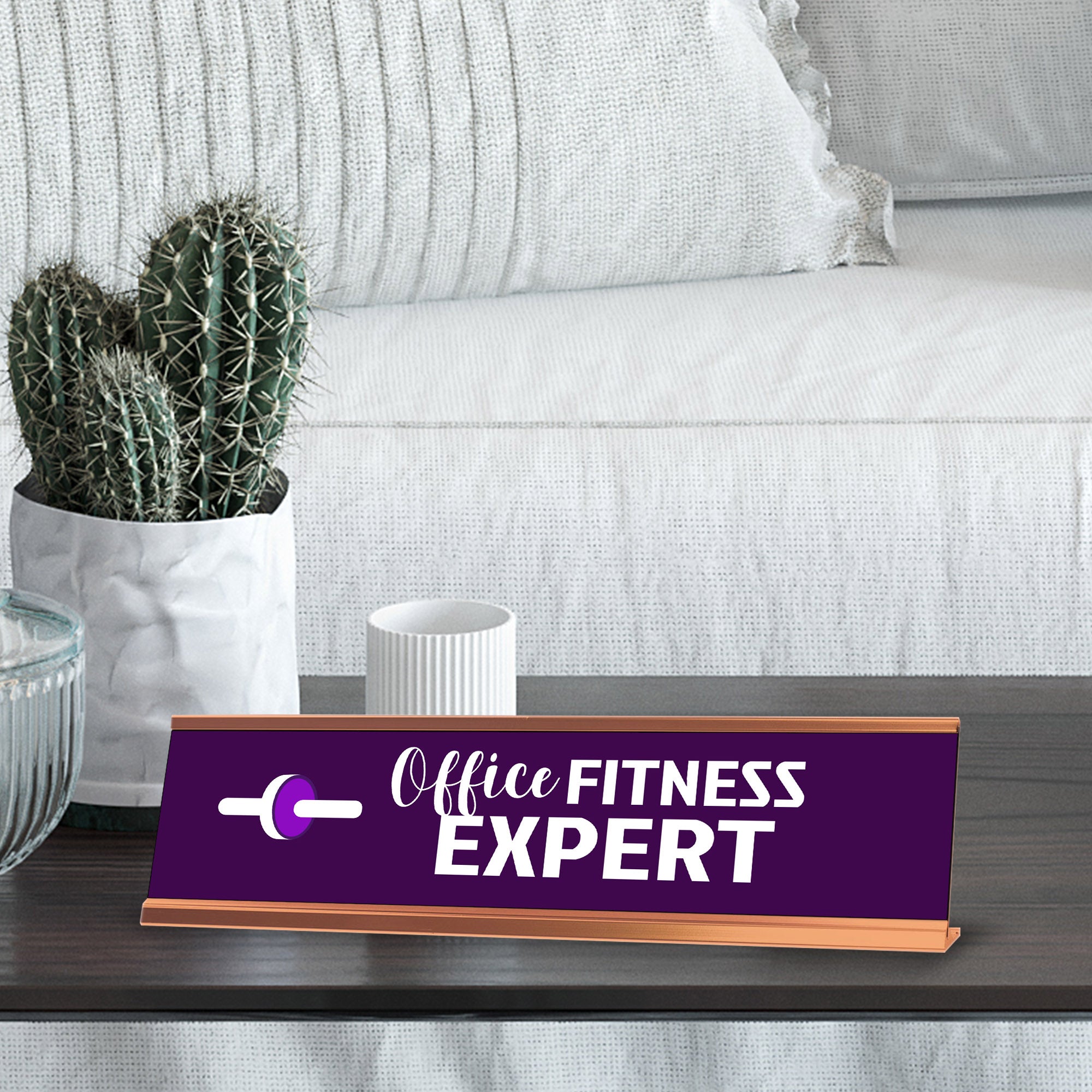 Office Fitness Expert, Dark Purple Gold Frame, Desk Sign (2x8”)