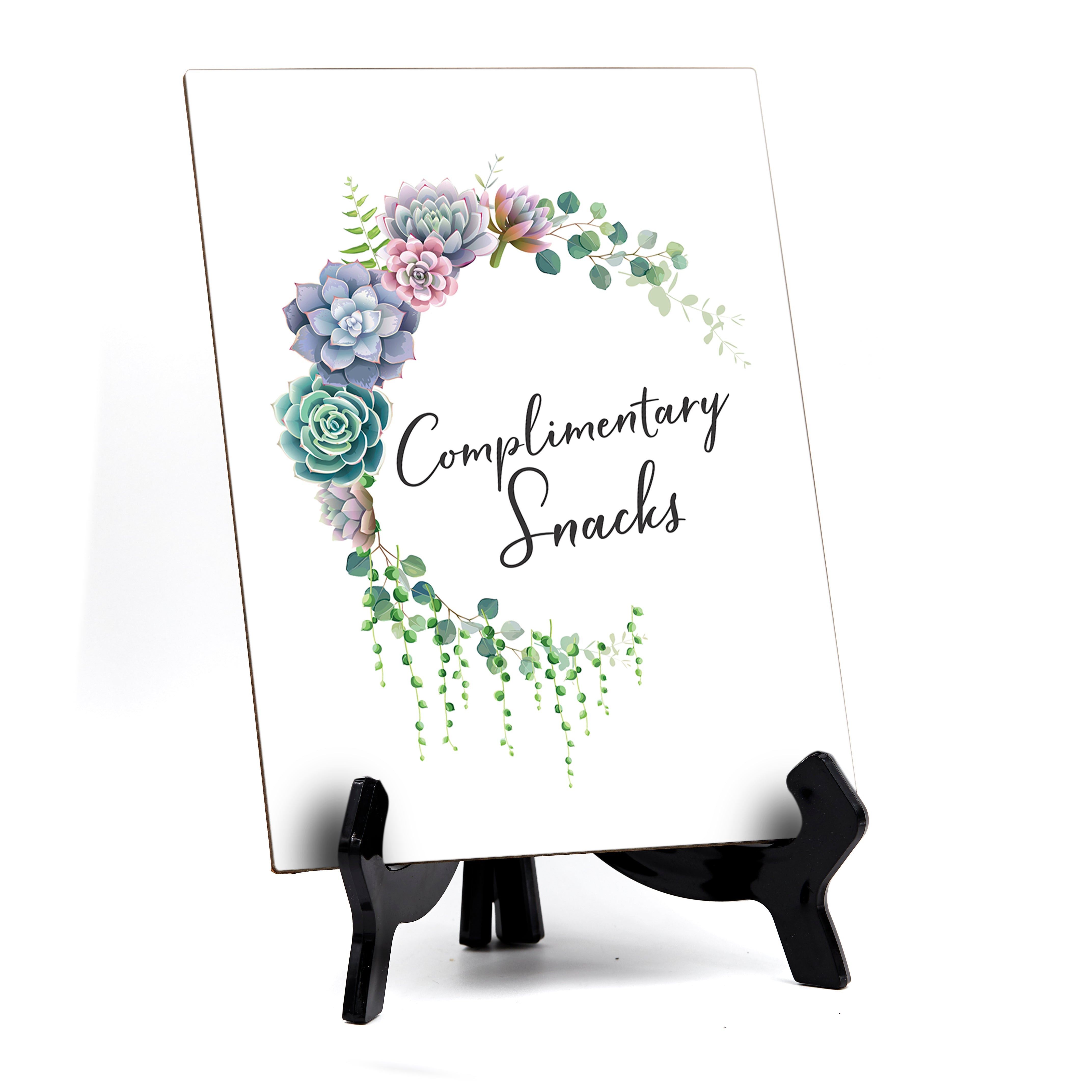 Complimentary Snacks Table Sign with Easel, Floral Crescent Design (6" x 8")