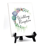 Wedding Reception Table Sign with Easel, Floral Crescent Design (6" x 8")