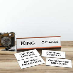 King Word Play Nameplate, Rose Gold Desk Sign, Novelty Gift Nameplate, 6 Interchangeable Tiles (2 x 8")