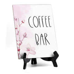 Coffee Bar Table Sign with Easel, Floral Vine Design (6 x 8")