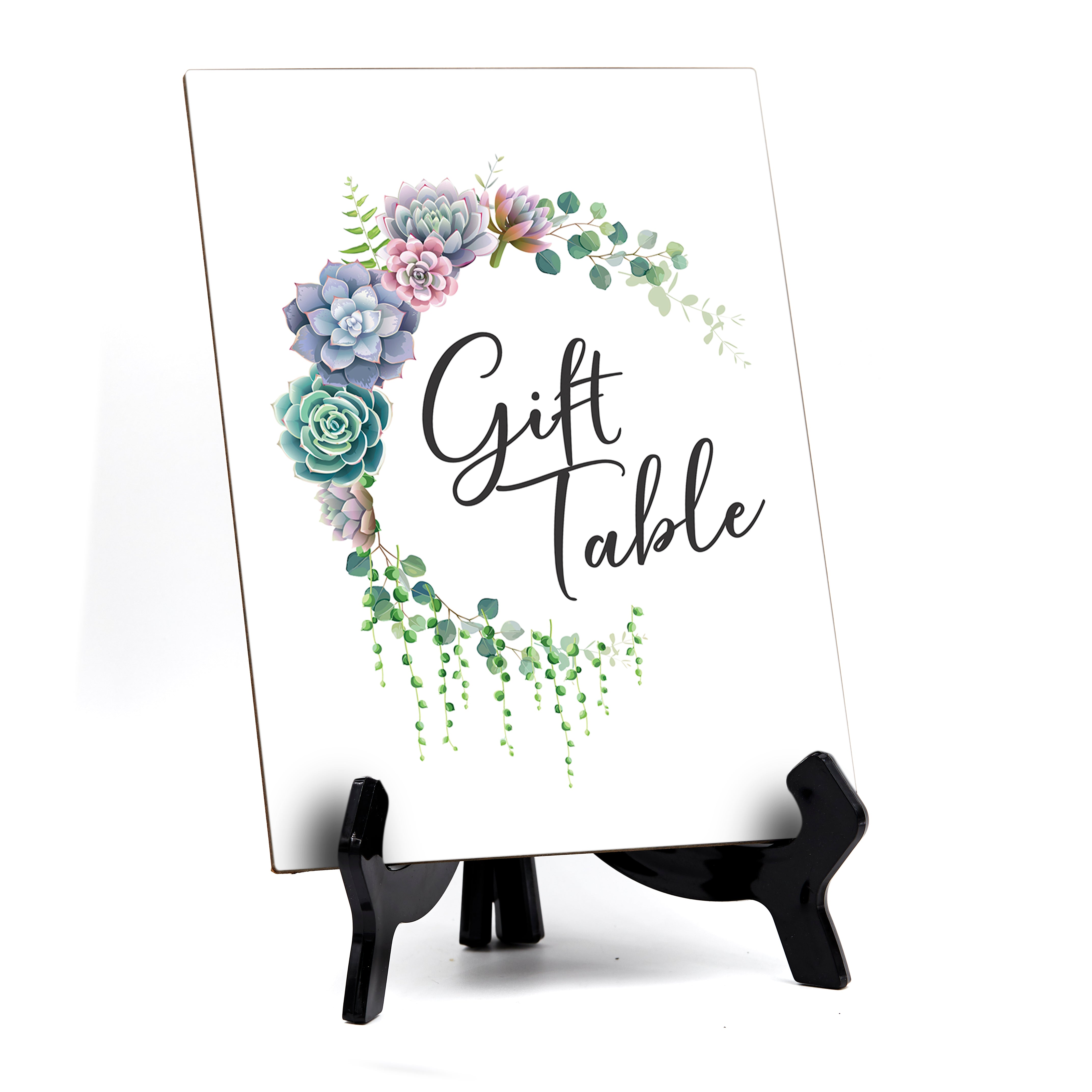 Gifts Table Sign with Easel, Floral Crescent Design (6" x 8")