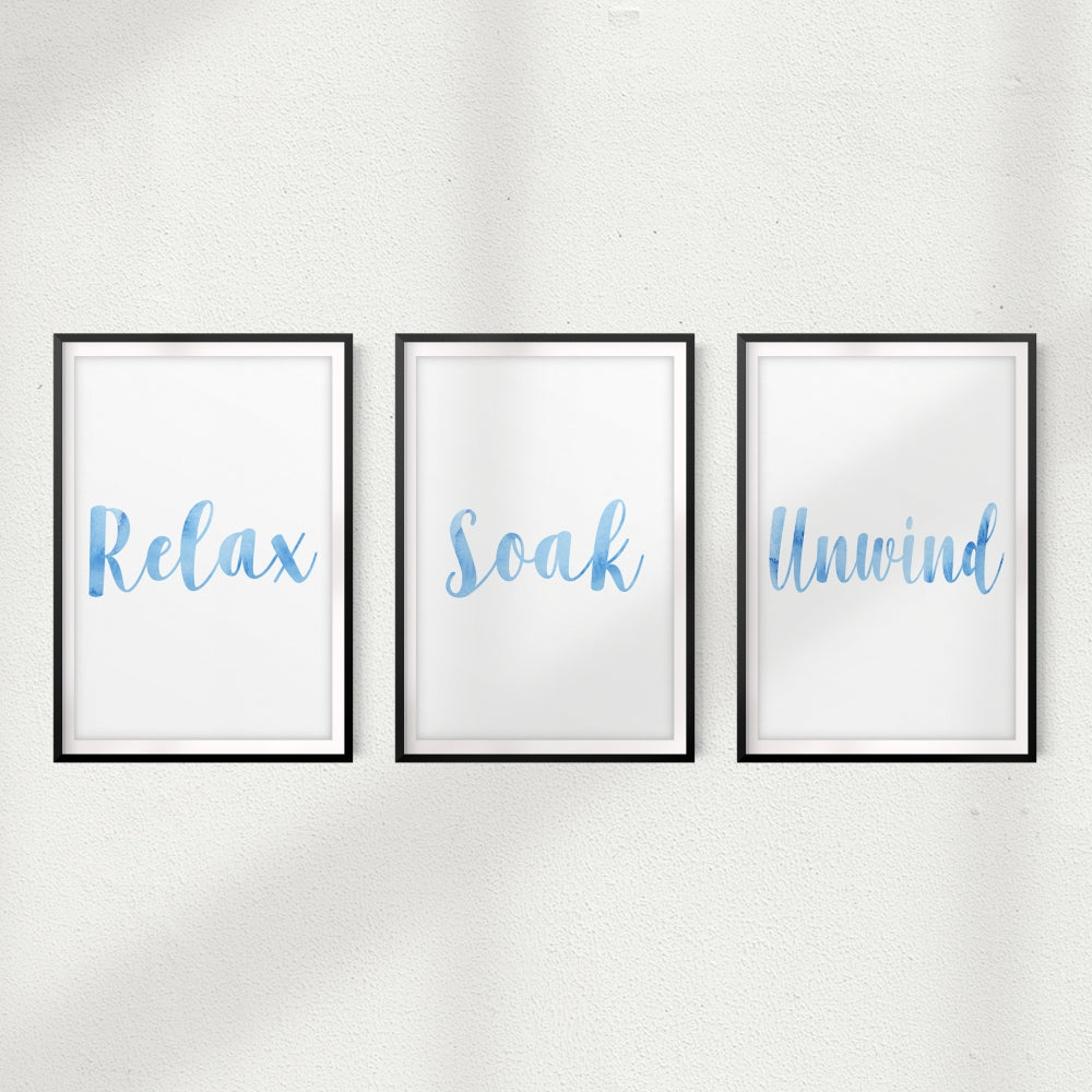 Relax, Soak, Unwind UNFRAMED Prints (Set of 3) Home Décor, Quote Wall Art