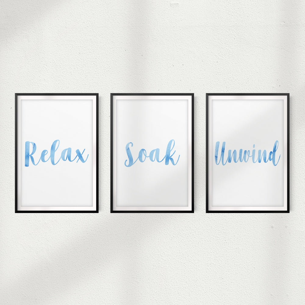 Relax, Soak, Unwind UNFRAMED Prints (Set of 3) Home Décor, Quote Wall Art