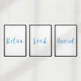 Relax, Soak, Unwind UNFRAMED Prints (Set of 3) Home Décor, Quote Wall Art