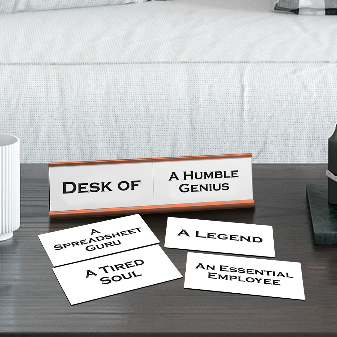 Describe your Desk Word Play Nameplate, Rose Gold Desk Sign, Novelty Gift Nameplate, 6 Interchangeable Tiles (2 x 8")