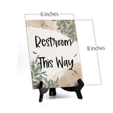 Restroom This Way Table Sign with Green Leaves Design (6 x 8")