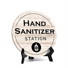 Round Hand Sanitizer Station, Decorative Bathroom Table Sign with Acrylic Easel (5 x 5")