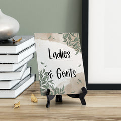 Ladies & Gents Table Sign with Green Leaves Design (6 x 8")