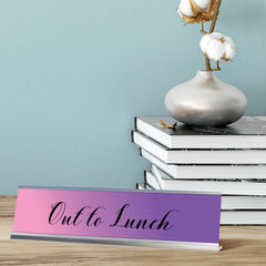 Out to Lunch, Purple Cursive Desk Sign (2 x 8")