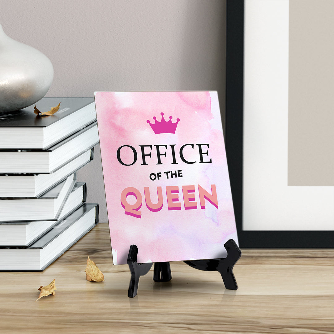 Signs ByLita Office of the Queen, Pink Table Sign With Acrylic Stand (6 x 8")