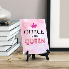 Signs ByLita Office of the Queen, Pink Table Sign With Acrylic Stand (6 x 8")