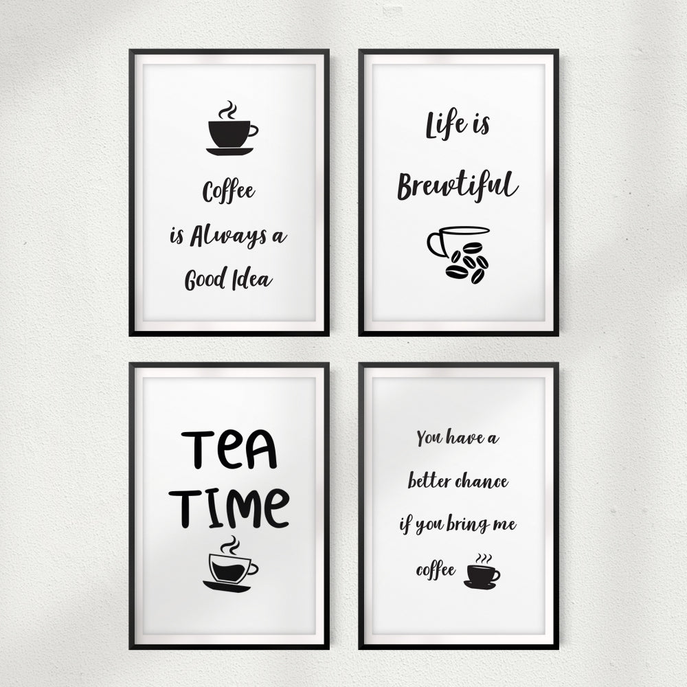 Tea & Coffee Appreciation Wall Art UNFRAMED Print (4 Pack)