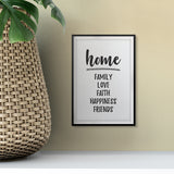 HOME Family Love Faith Happiness Friends UNFRAMED Print Family Wall Art