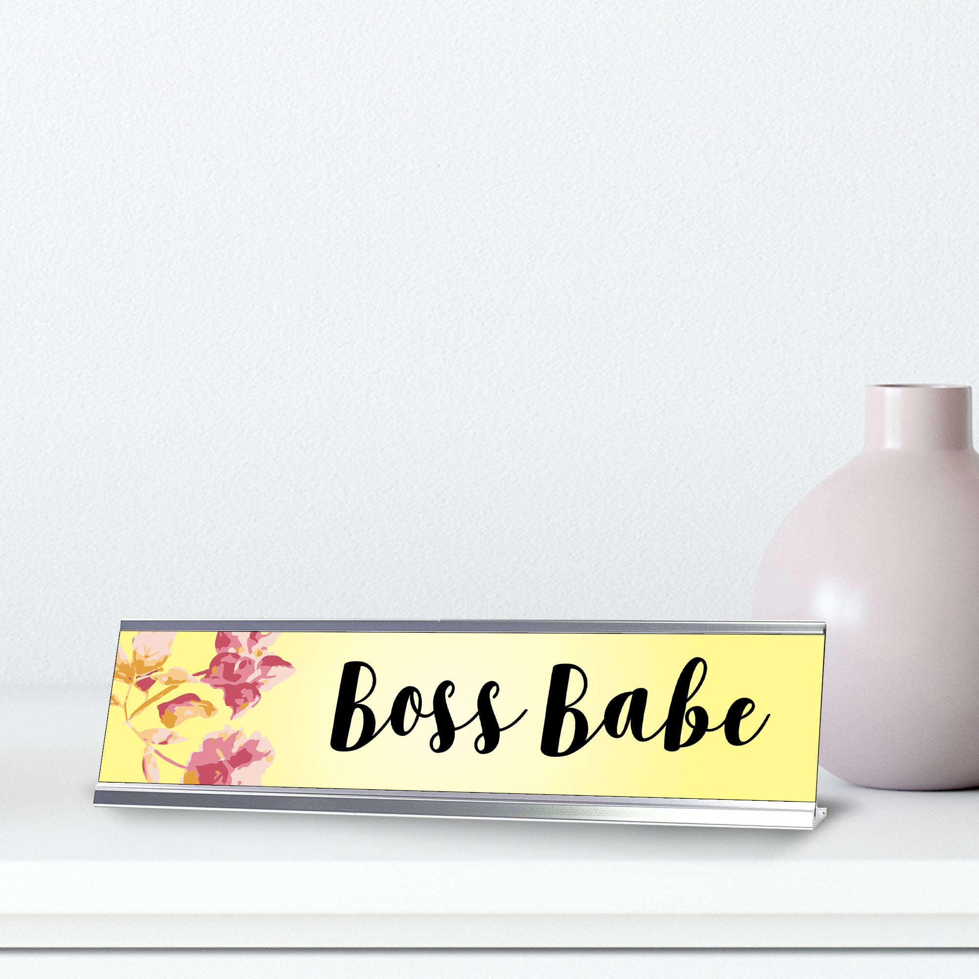 Boss Babe, Yellow Floral Desk Sign (2 x 8")
