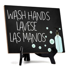 Signs ByLITA Wash Hands Lavese Las Manos, Hygiene Sign, 6" x 8"