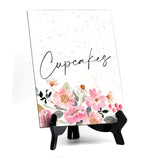 Cupcakes Table Sign with Easel, Floral Watercolor Design (6" x 8")