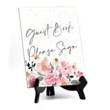 Guest Book Please Sign Table Sign, Floral Watercolor Design (6 x 8