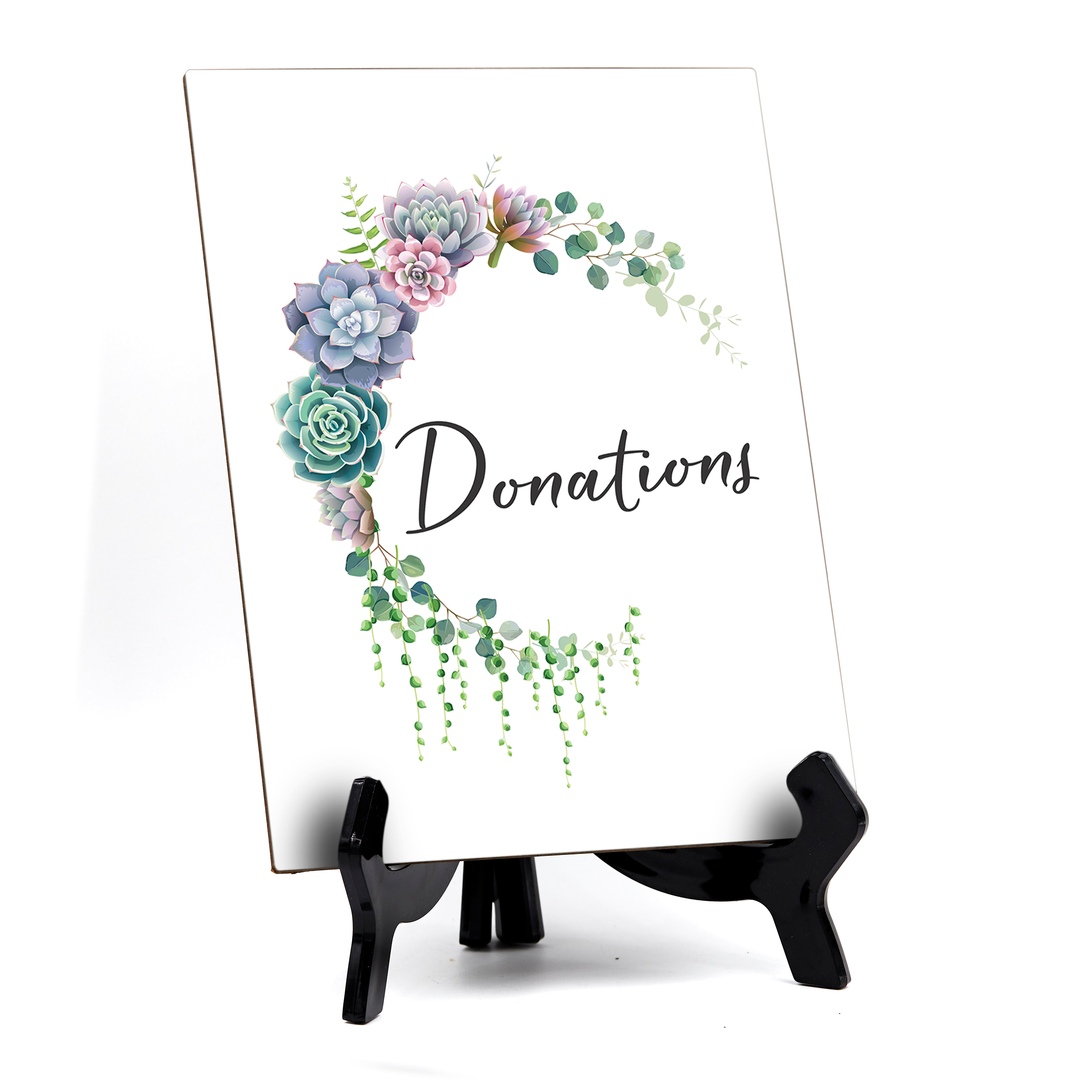 Donations Table Sign, Floral Crescent Design (6 x 8")