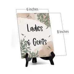 Ladies & Gents Table Sign with Green Leaves Design (6 x 8")