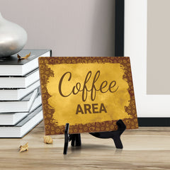 Signs ByLita Coffee Area, Golden Latte Table Sign With Acrylic Stand (8 x 6")