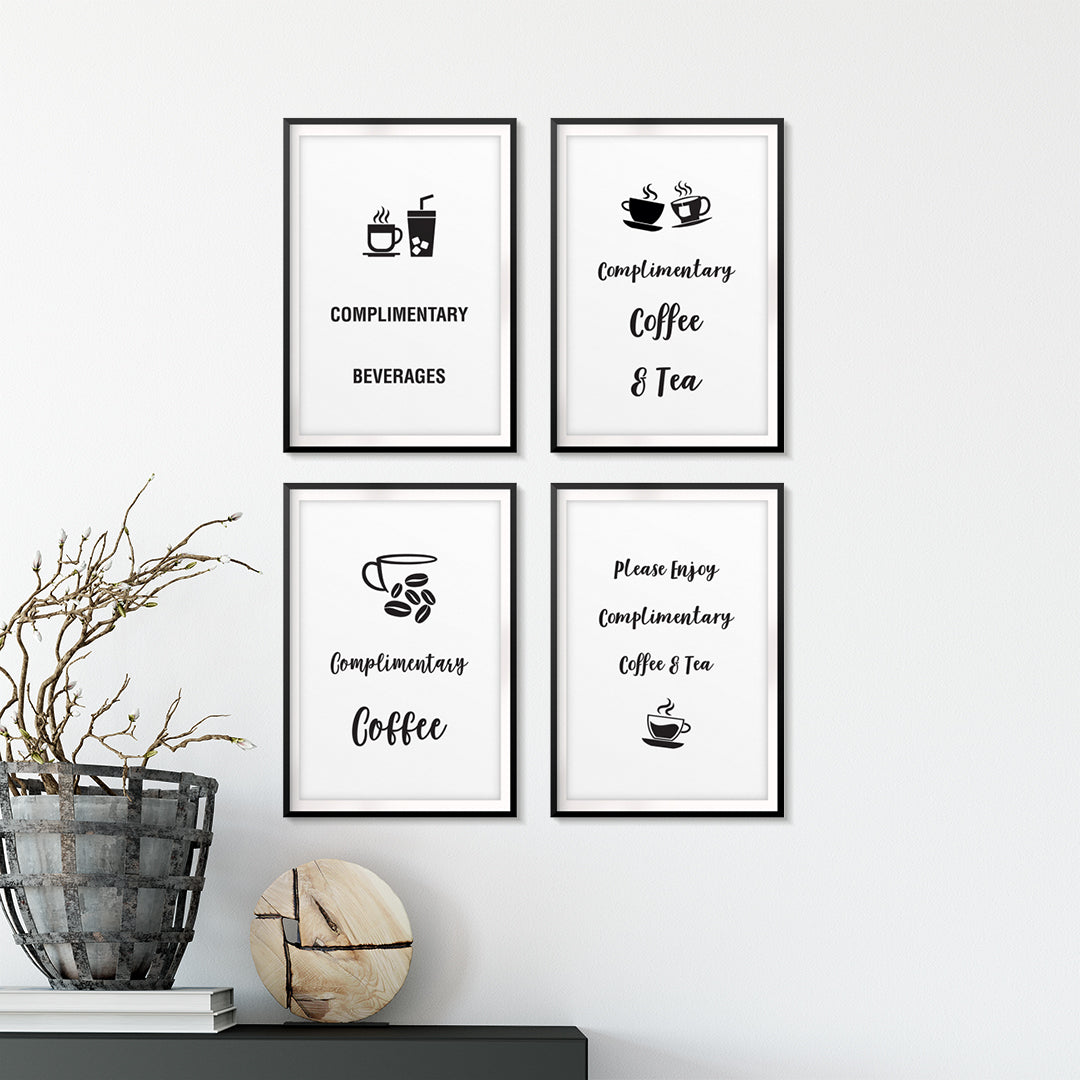 Complimentary Tea & Coffee Wall Art UNFRAMED Print (4 Pack)
